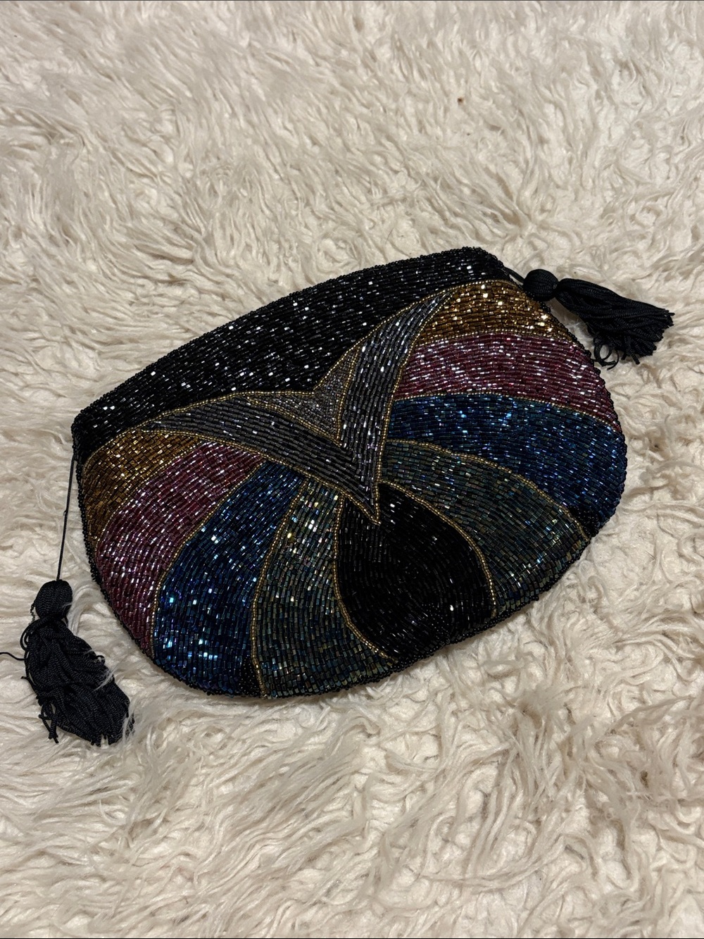 Hand-Beaded Multicolor Evening Clutch - Black & Jewel Tones